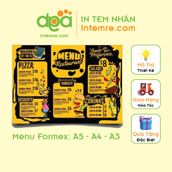 In Menu Cứng Dày Intemre.com Để Bàn Formex (Format) KT: A5, A4, A3