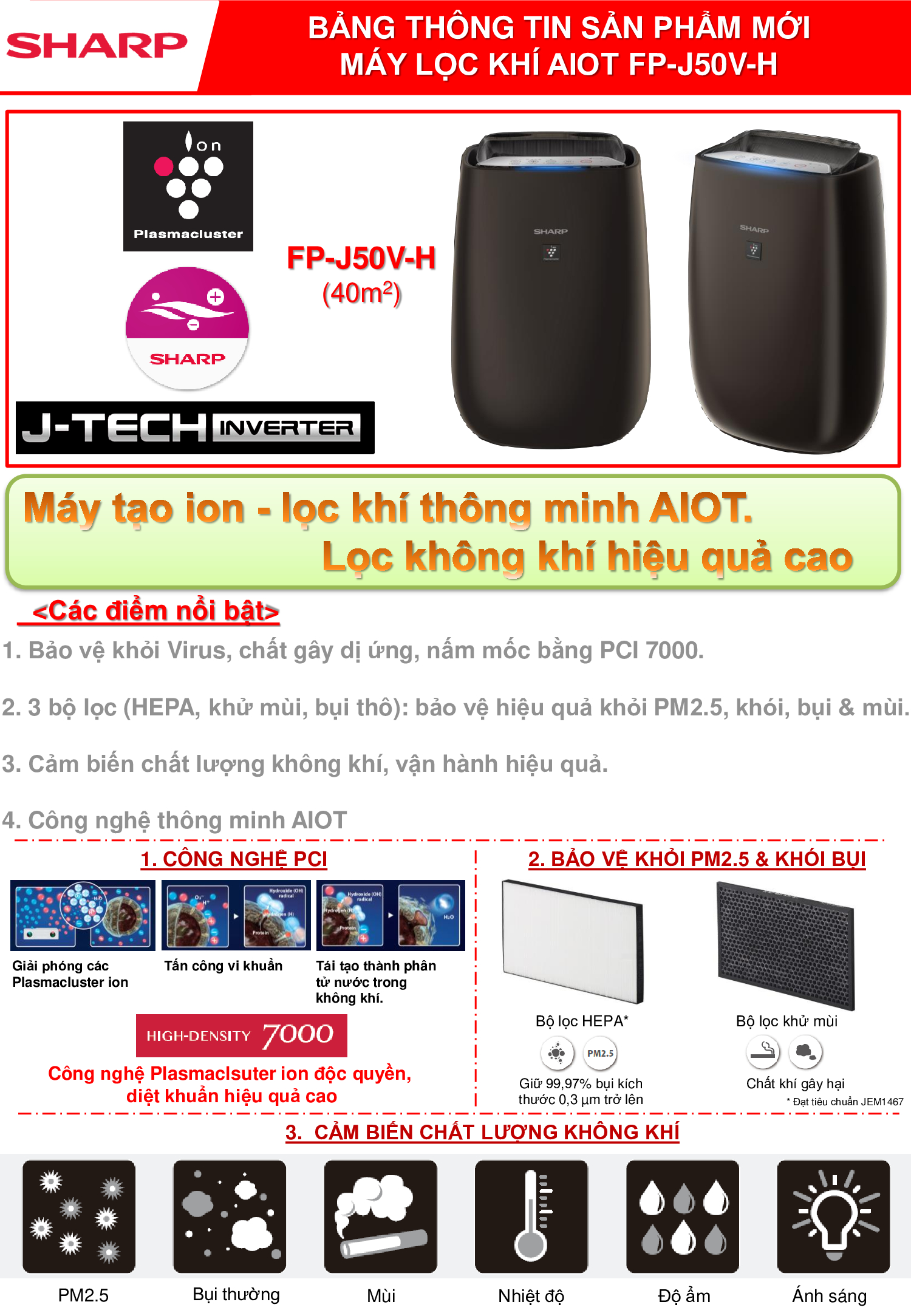 [Trả góp 0%]Máy ion và lọc không khí Sharp FP-J50V-H (Giá áp dụng giao tại HN, HCM& các tỉnh liên hệ shop)