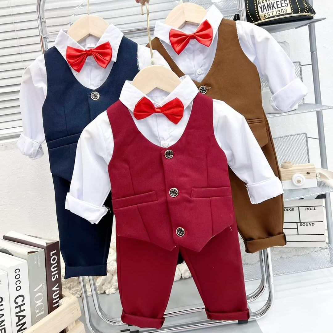 Sét vest/ gile nơ công tử cho bé trai 8-20kg (sét 4 chi tiết)