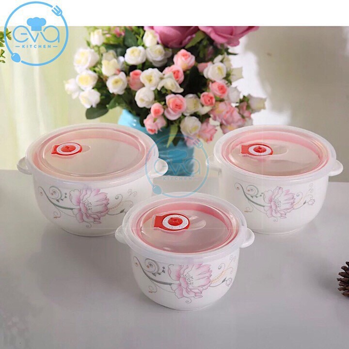 ComBo 3 Thố Sứ Có Nắp Silicon Cao Cấp