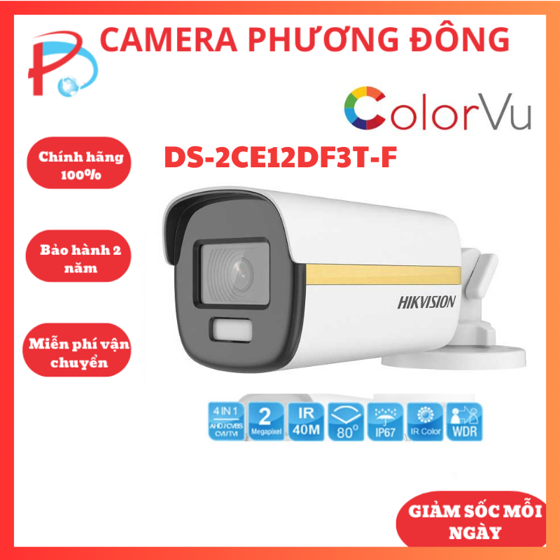 Camera hd-tvi colorvu hikvision ds-2ce12df3t-f 1080p có màu ban đêm - hàng chính hãng