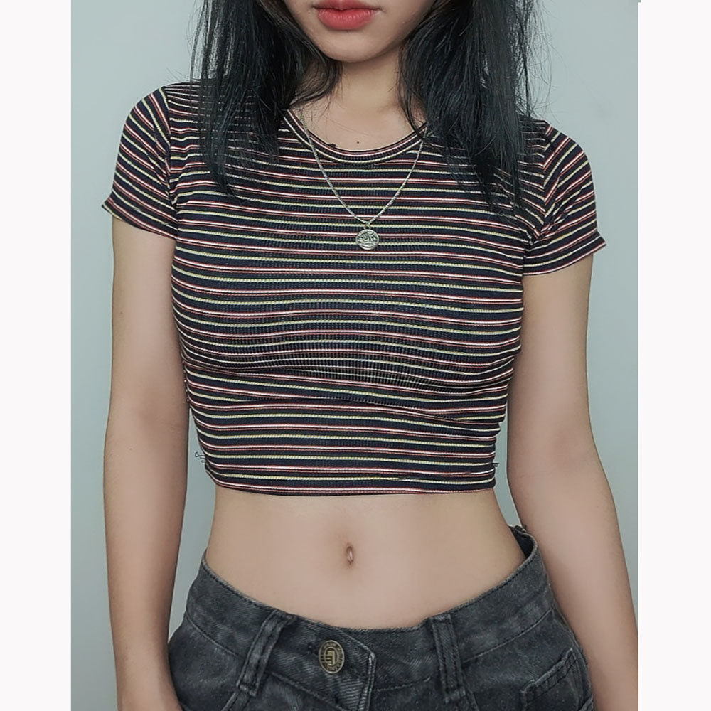 Áo crop top sọc đen ôm body RT004