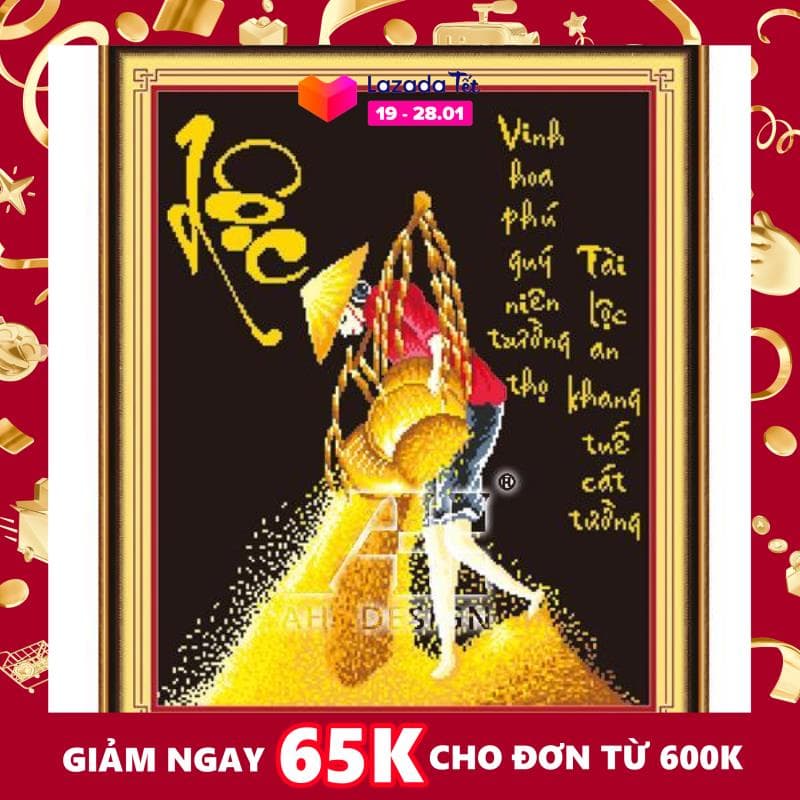 Tranh thêu chữ thập 3d Phú quý niên trường thọ, Tài lộc an khang tuế cát tường < 53410 > chưa thêu