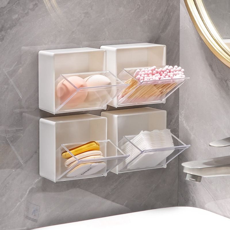 Square plastic cotton makeup remover storage case, wall-mounted clear flip cover storage box