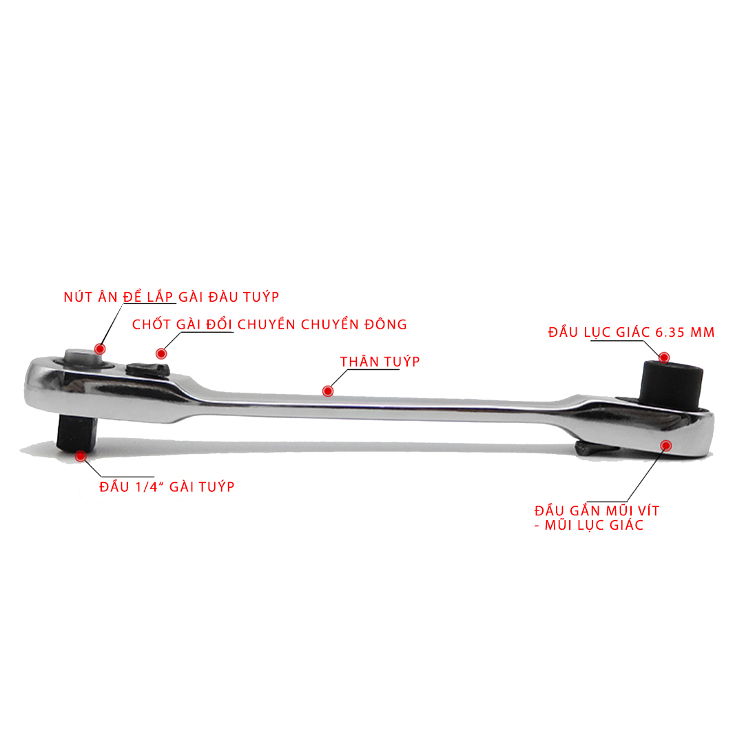 Cần Tự Động Mini - Đầu Lục Giác + Đầu Tuýp 1/4"  (SL:1 Cái)