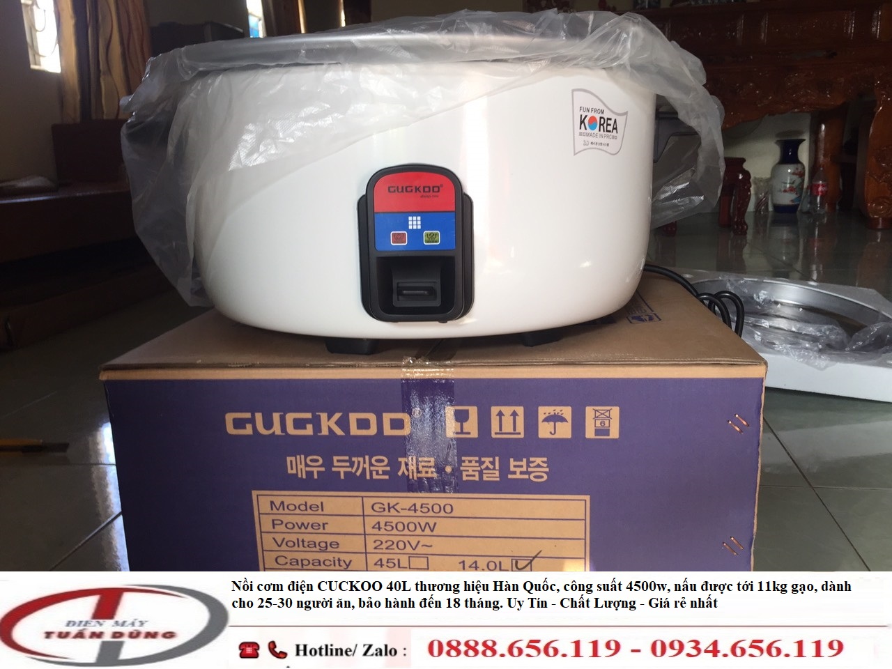 Nồi cơm điện công nghiệp CUCKOO 40L Hàn Quốc, công suất 4500w, nấu tới 12kg gạo, bảo hành 12 tháng