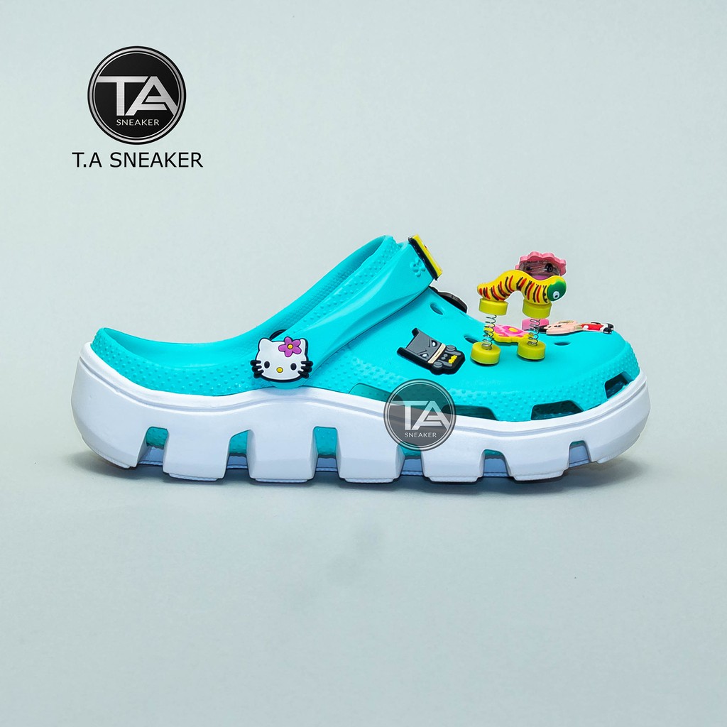 Dép crocs, sục cross xanh ngọc quai ngang cá sấu nhựa cao cấp Tặng 12 sticker gắn siêu đẹp