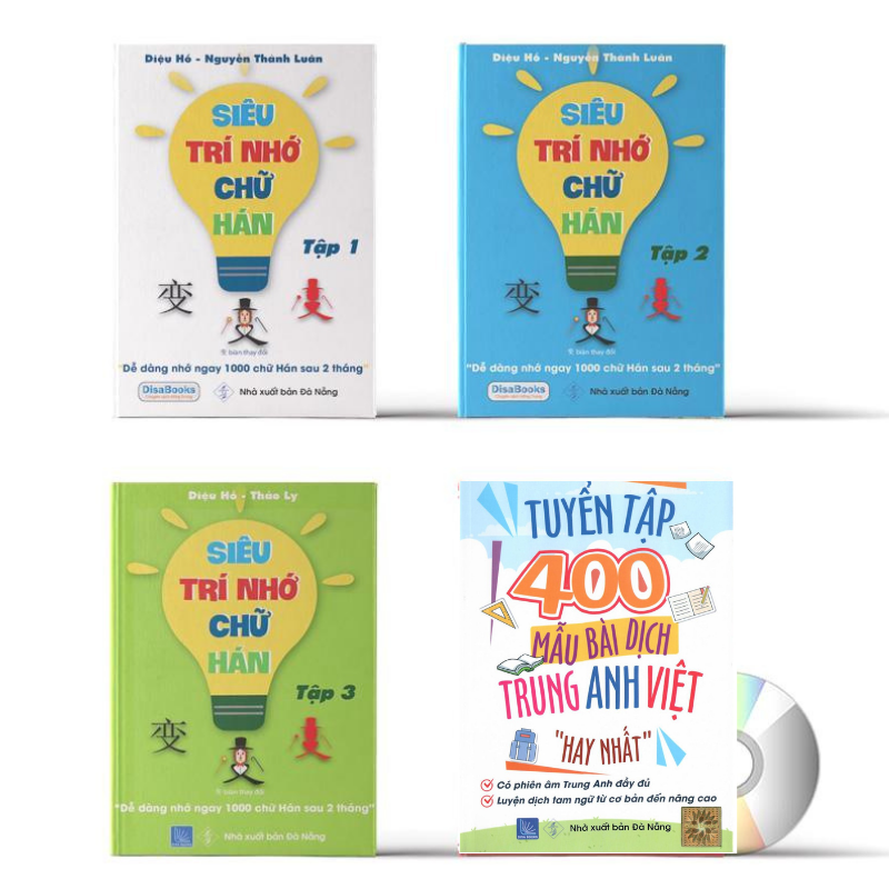 Sách-Combo 4 sách: Siêu trí nhớ chữ Hán tập 01 + tập 02 + tập 03 + Tuyển tập 400 mẫu bài dịch Anh Trung Việt hay nhất+DVD tặng kho tài liệu 20G