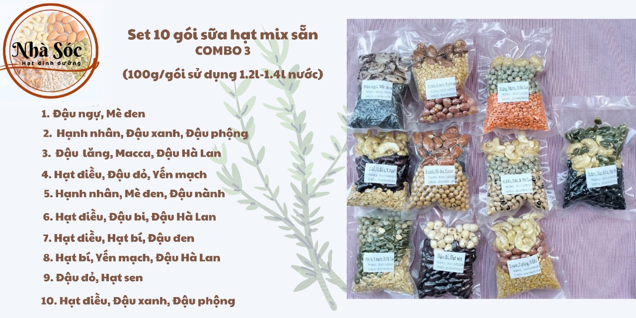 Set hạt dinh dưỡng làm sữa hạt [COMBO 10 NGÀY Mix sẵn 100g/gói]
