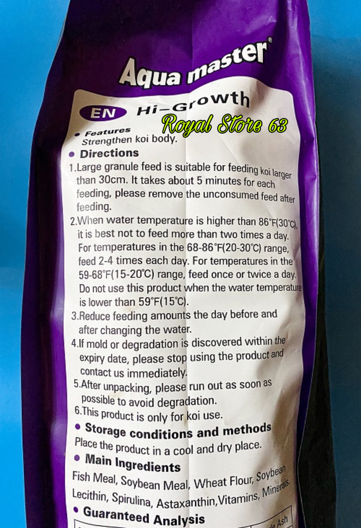 Aquamaster Hi Growth (Tím) thức ăn cho cá Koi (Chiết lẻ túi 5kg)