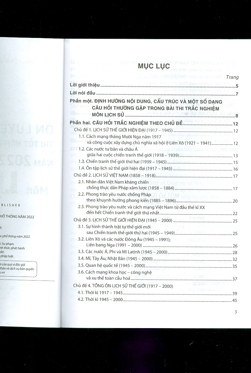 Ôn luyện trắc nghiệm thi tốt nghiệp Trung học phổ thông năm 2022 môn Lịch Sử