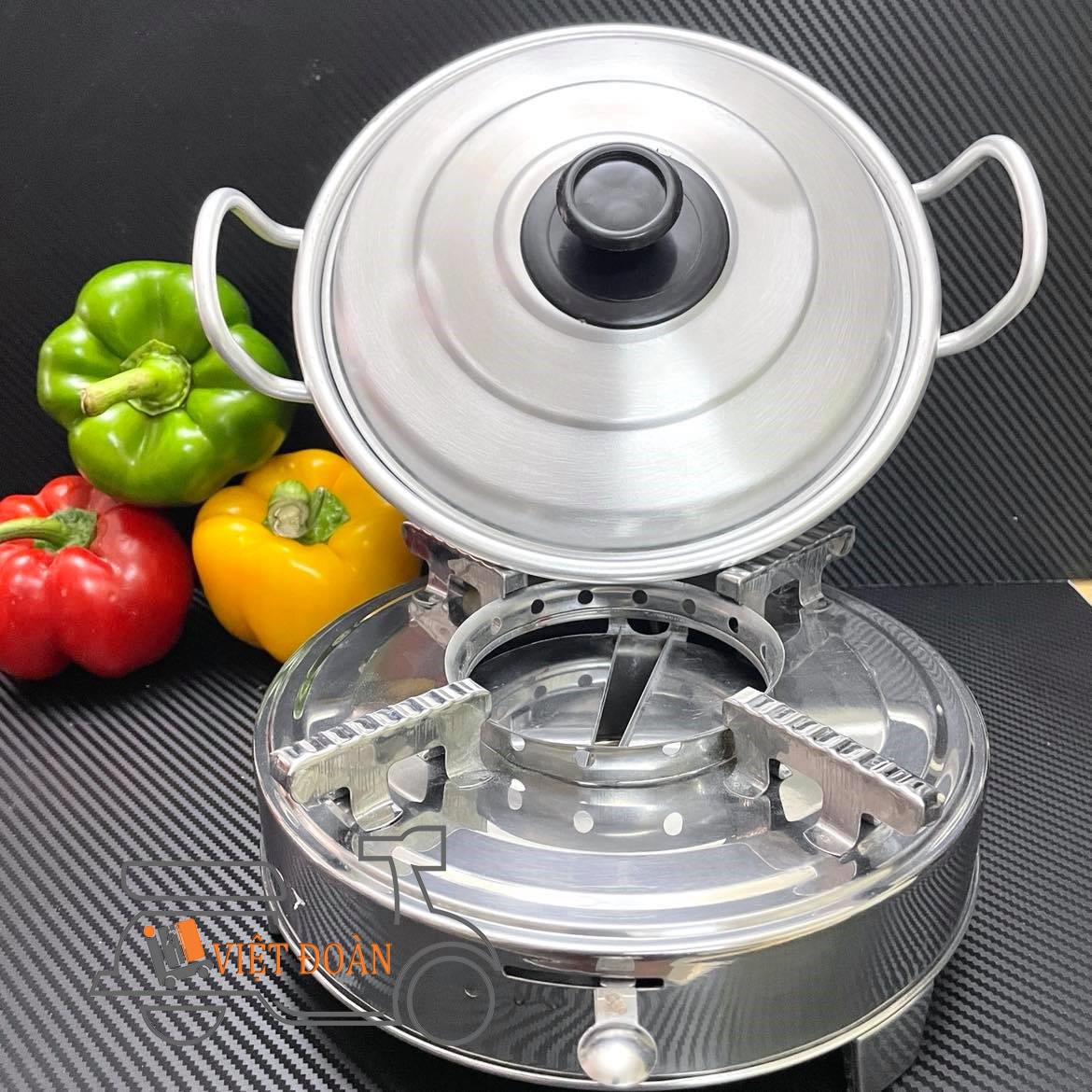 Combo bộ nồi lẩu + bếp cồn size24/22cm - bộ nồi lẩu nhôm bếp inox. dụng cụ bộ nồi lẩu bếp cồn dùng chuyên nghiệp cho quán ăn nhà hàng