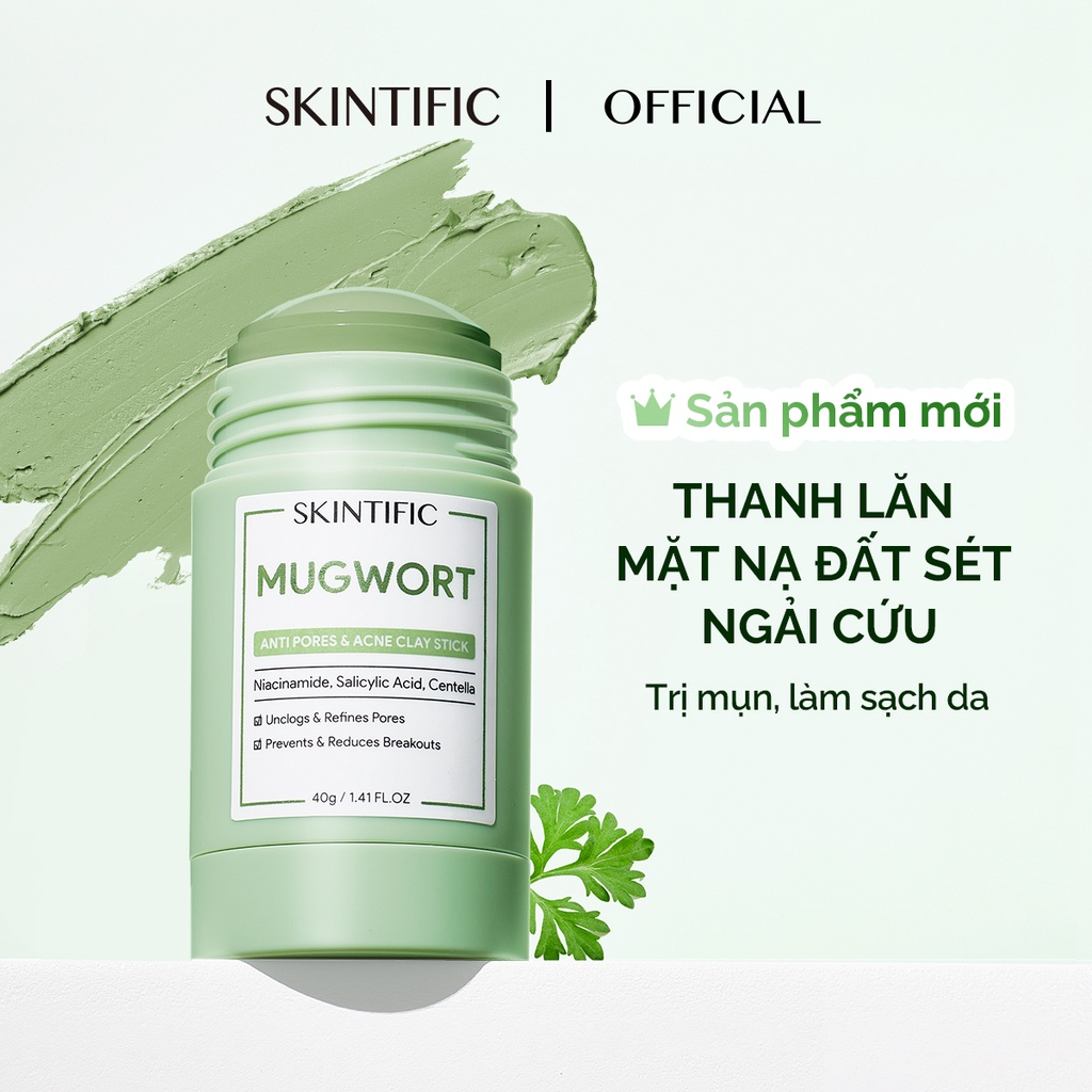 CHÍNH HÃNG✨ Skintific Mugwort Acne Clay Mask stick 40g Thanh lăn mặt nạ đất sét ngải cứu cải thiện vấn đề mụn
