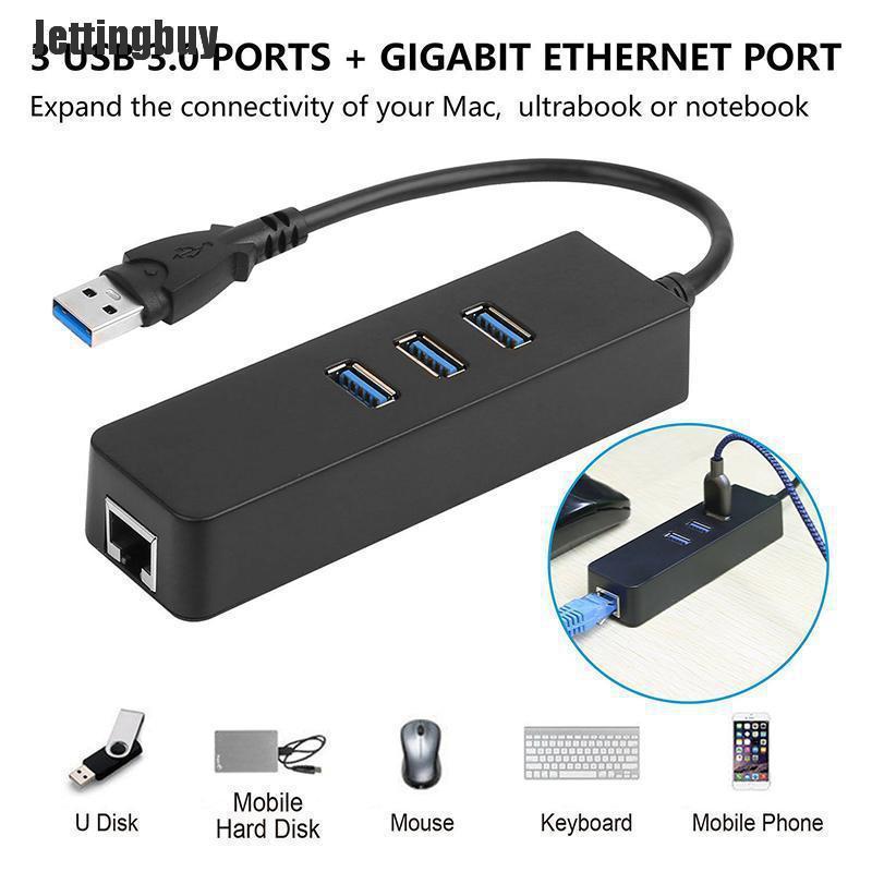 Jettingbuy 3 ports usb 3.0 gigabit ethernet lan rj45 network adapter hub to 1000mbps