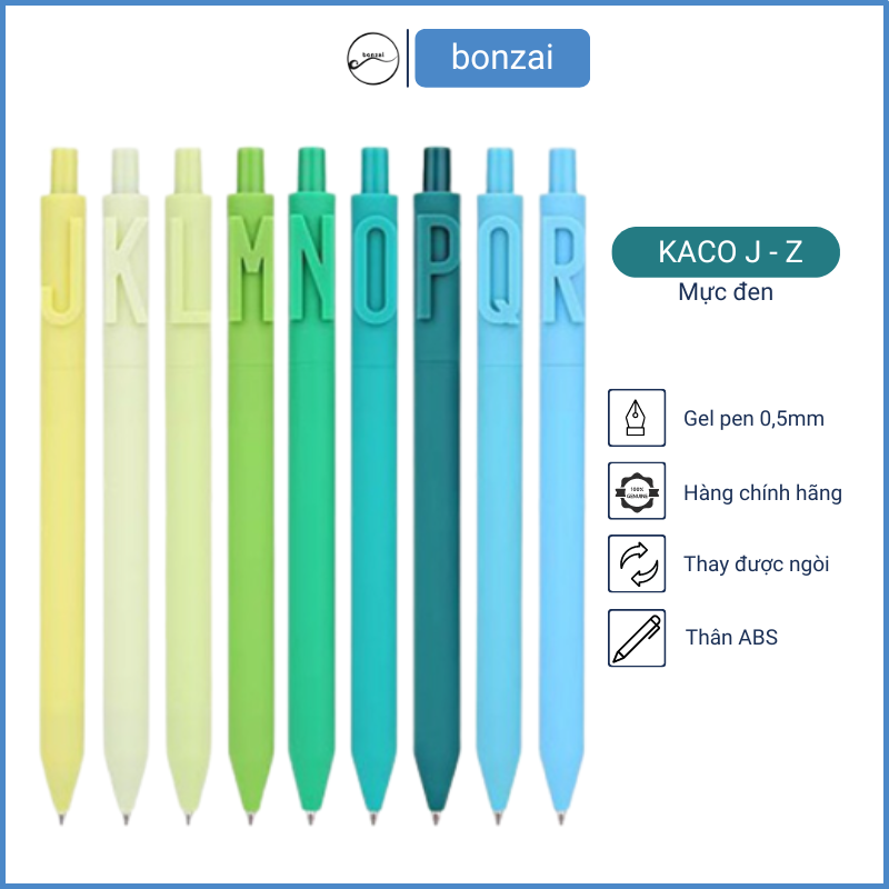 Bút gel Kaco Pure Alpha (từ J - Z) - Mực đen