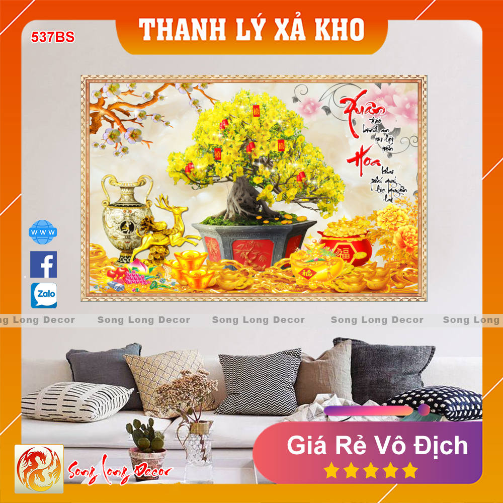 Tranh dán tường 3d Bon Sai Hoa Mai- Tranh 3D Phong Thủy Ngày Tết - Giấy dán tường 3d - Song Long Decor - 537BS