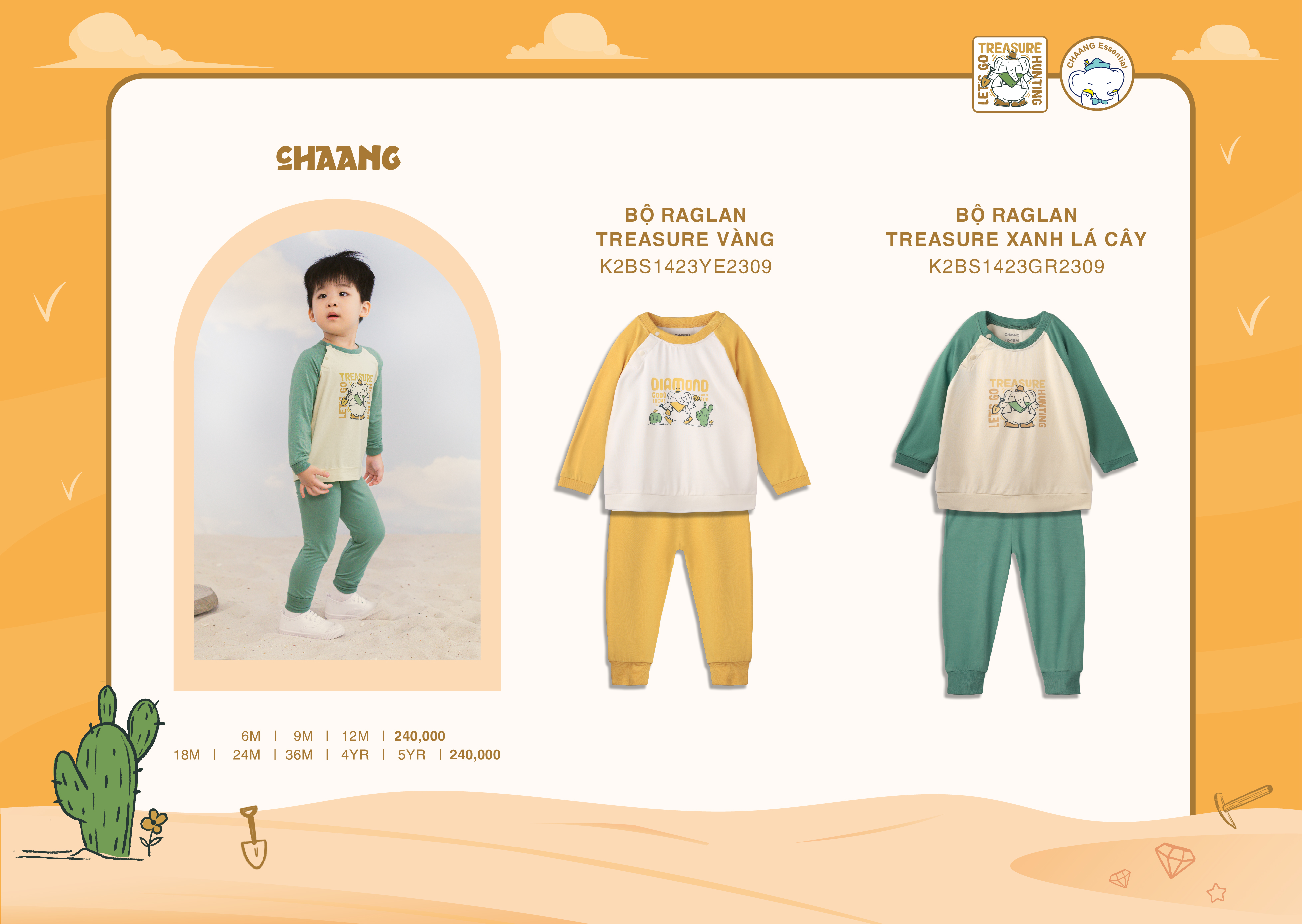 [CHAANG] Bộ quần áo dài tay raglan bé trai Treasure Chaang