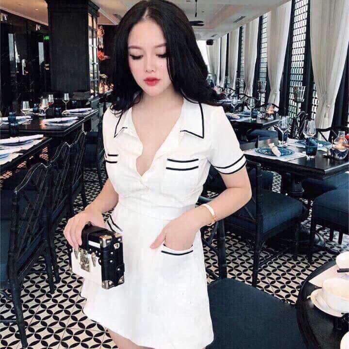Đầm túi viền phối nơ cổ HMPNV68
