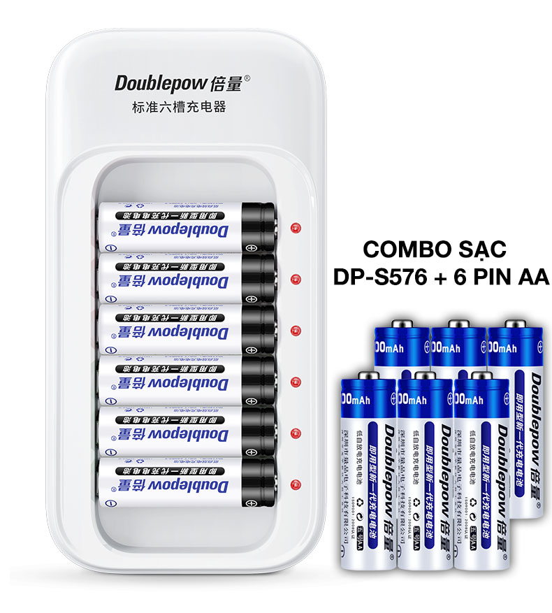 Bộ Pin Sạc AA/AAA DP-S576 Doublepow - Bộ Sạc 6 Viên Pin Tiểu - Pin Cho Micro  Đồ Chơi Trẻ Em Chuột Máy Tính..