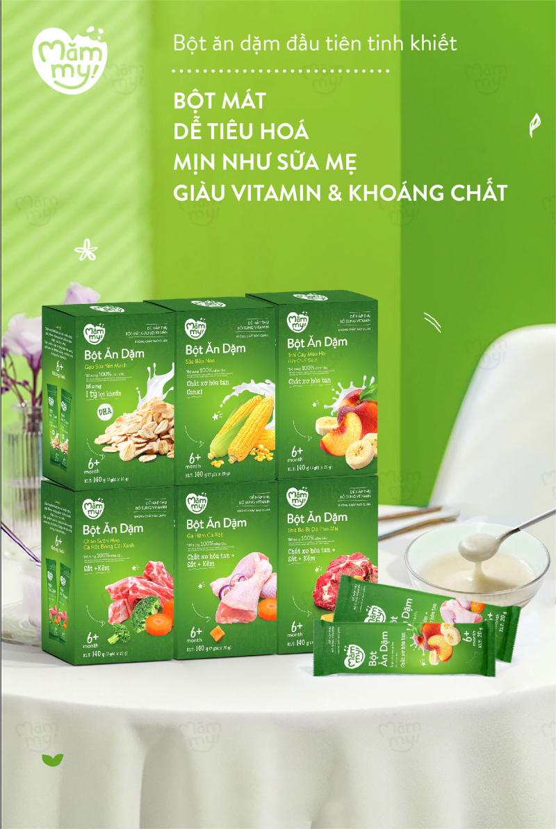 Bột ăn dặm Mămmy cho bé từ 6 tháng tuổi. Date 2025
