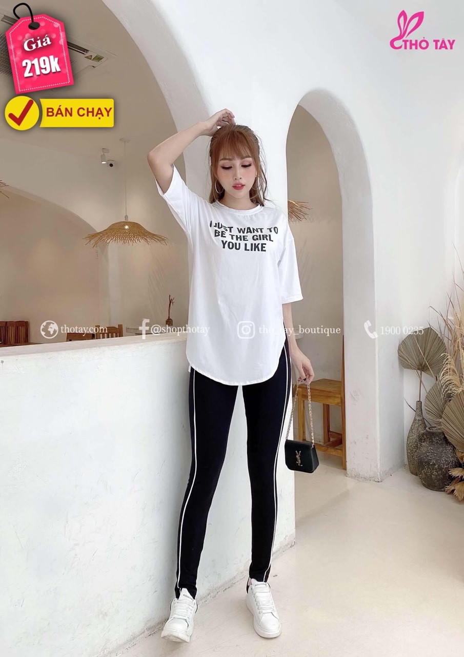 Sét bộ form rộng áo tà bầu in chữ trước ngực phối quần ôm siêu chất TTSA0191