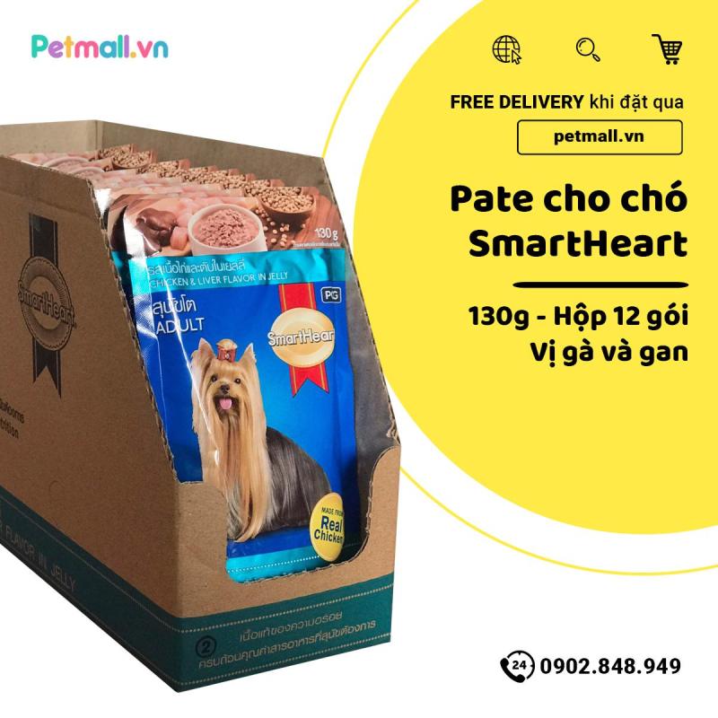 Pate SmartHeart Adult 130g - Hộp 12 gói - Chicken & Liver