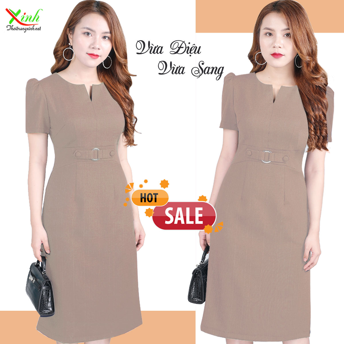 Đầm suông A phối khuy màu da DL850