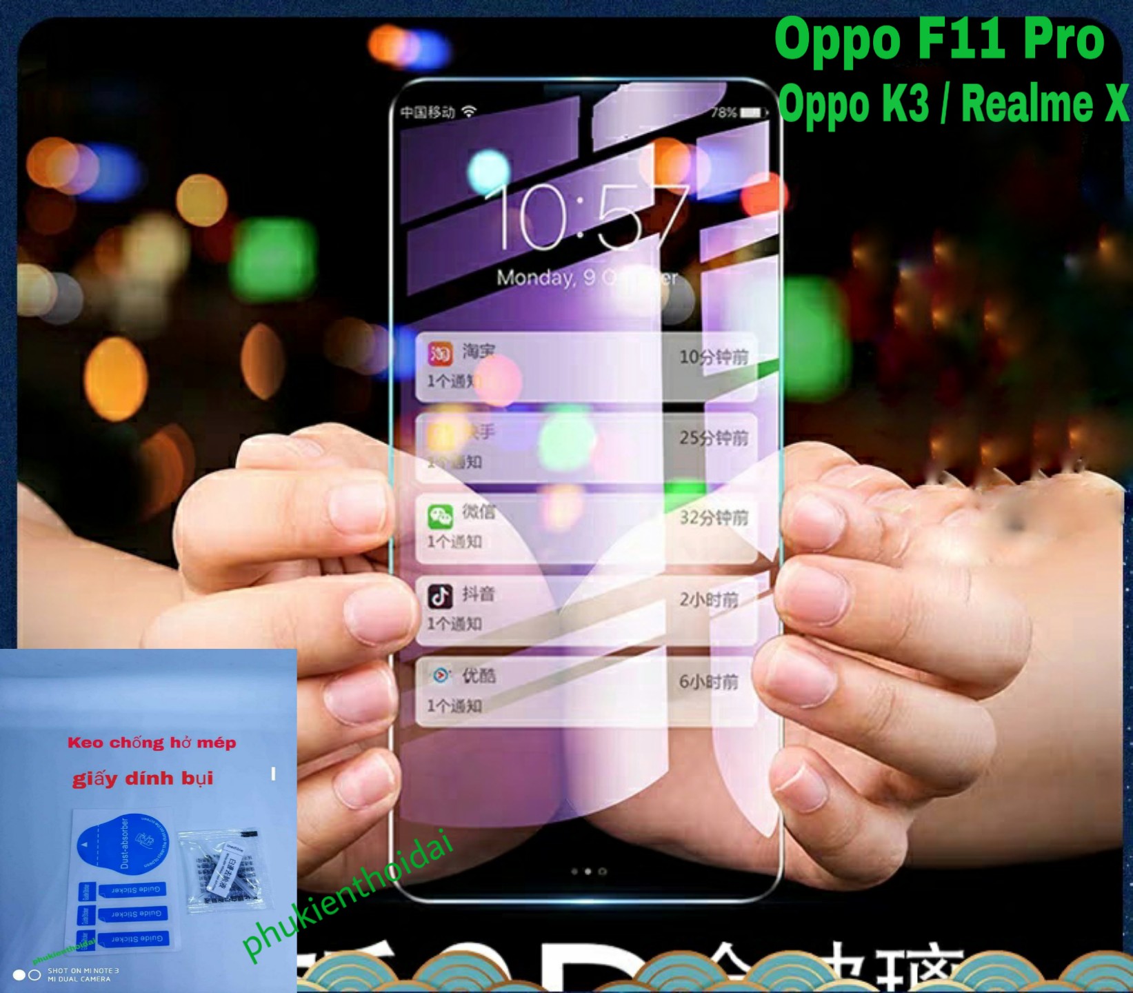 Kính cường lực Oppo K3 / Realme X / Oppo F11 Pro dùng chung tím chống tia UV hại mắt ( tặng keo mép )