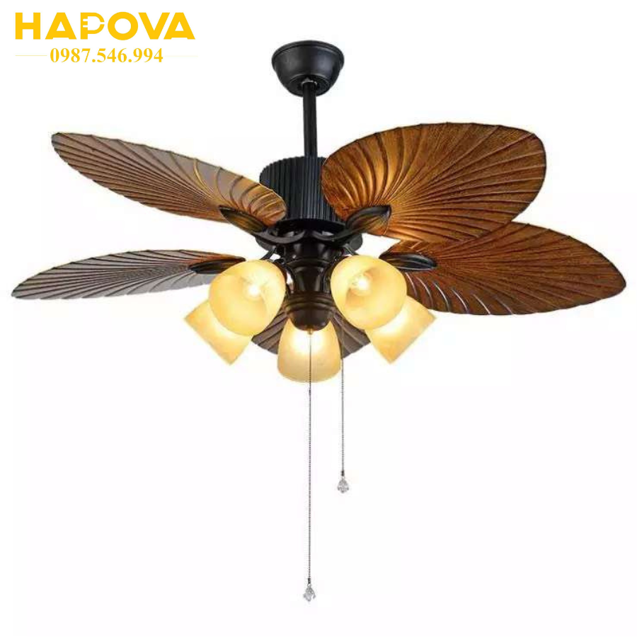 Quạt trần đèn cánh lá 5 chao có bảo hành dq 8023