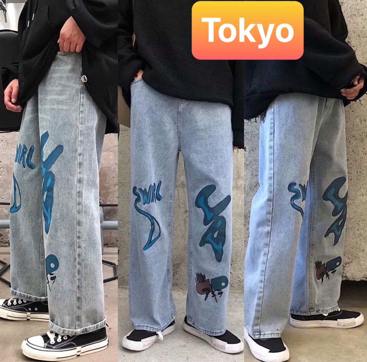 QUẦN BAGGY JEAN NAM CHẤT BÒ XANH ỐNG SUÔNG RỘNG THÊU UNISEX CAO CẤP NHẬT BẢN KIỂU MỚI DB-43 - TOKYO FASHION