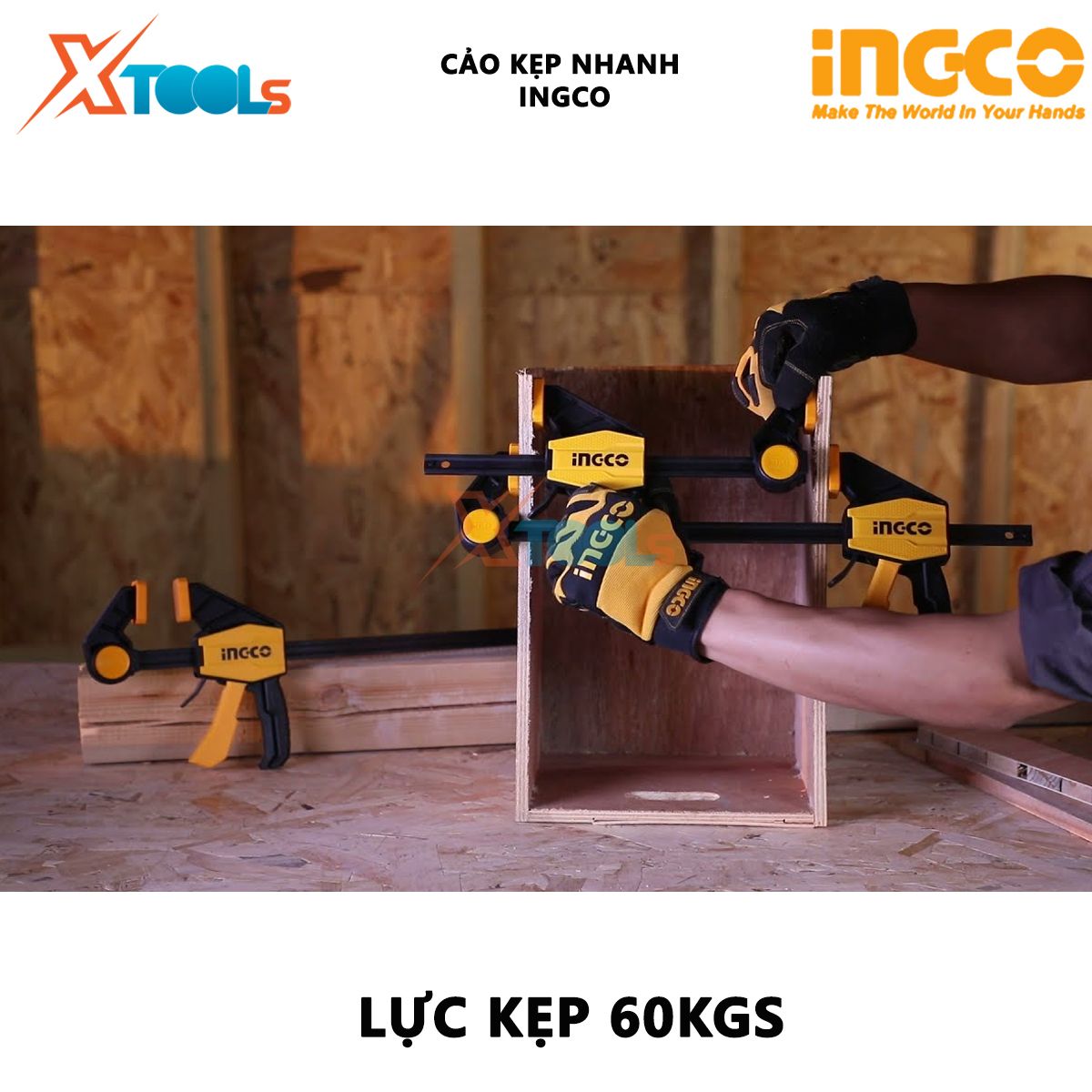 Cảo kẹp nhanh INGCO | thanh kẹp nhanh đa năng thép không rỉ, trọng lượng kẹp tối đa 60kg, dài 150-450mm