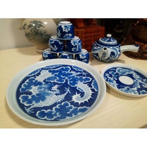 BỘ ẤM TRÀ LONG ẨN MEN LAM BÁT TRÀNG