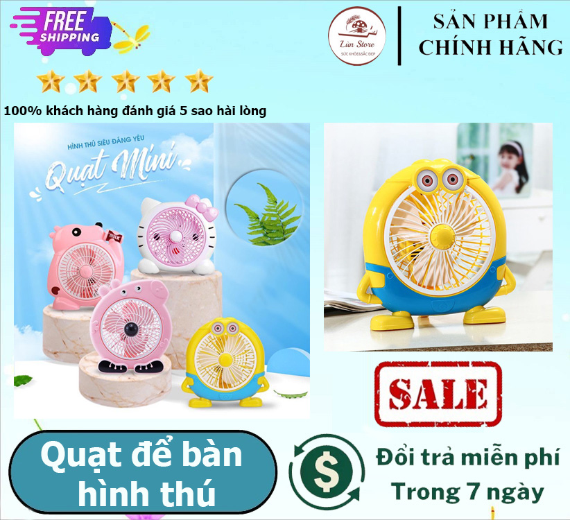 Quạt Mini Để Bàn Hình Thú dễ thương, Quạt Để Bàn Cắm Điện 220V 2 Chế Độ Gió Giải Nhiệt Mùa Hè, Siêu Tiện Dụng, Quạt để bàn văn phòng Nhỏ Gọn, An Toàn, quạt mini để bàn hình thú ngộ nghĩnh nhiều mẫu, quạt điện mini