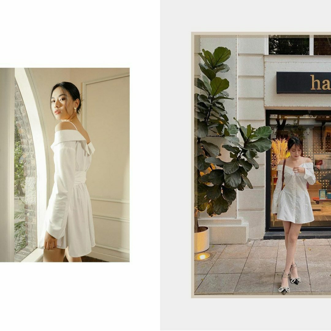 Váy Off Shoulder Skirt trễ vai trắng