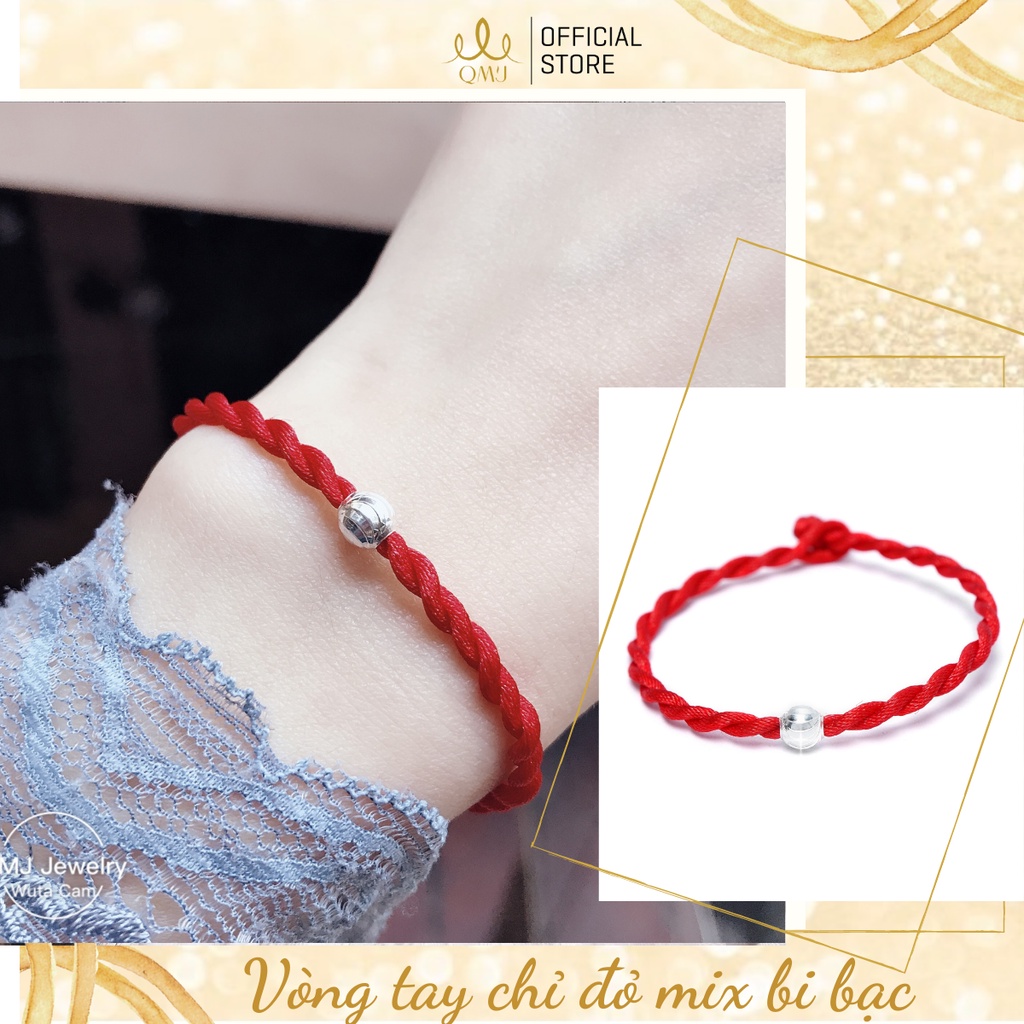 Sợi chỉ đỏ may mắn bi bạc thật 925 Thái Lan