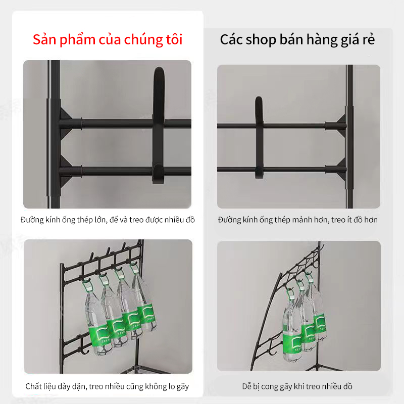 Kệ để giày dép chữ L , thiết kế treo đồ đa năng lắp ghép 4 tầng tặng kèm 8 móc treo, chất liệu thép chịu lực tốt,không gỉ cho thời gian sử dụng lâu bền,Chống nước, không bong sơn