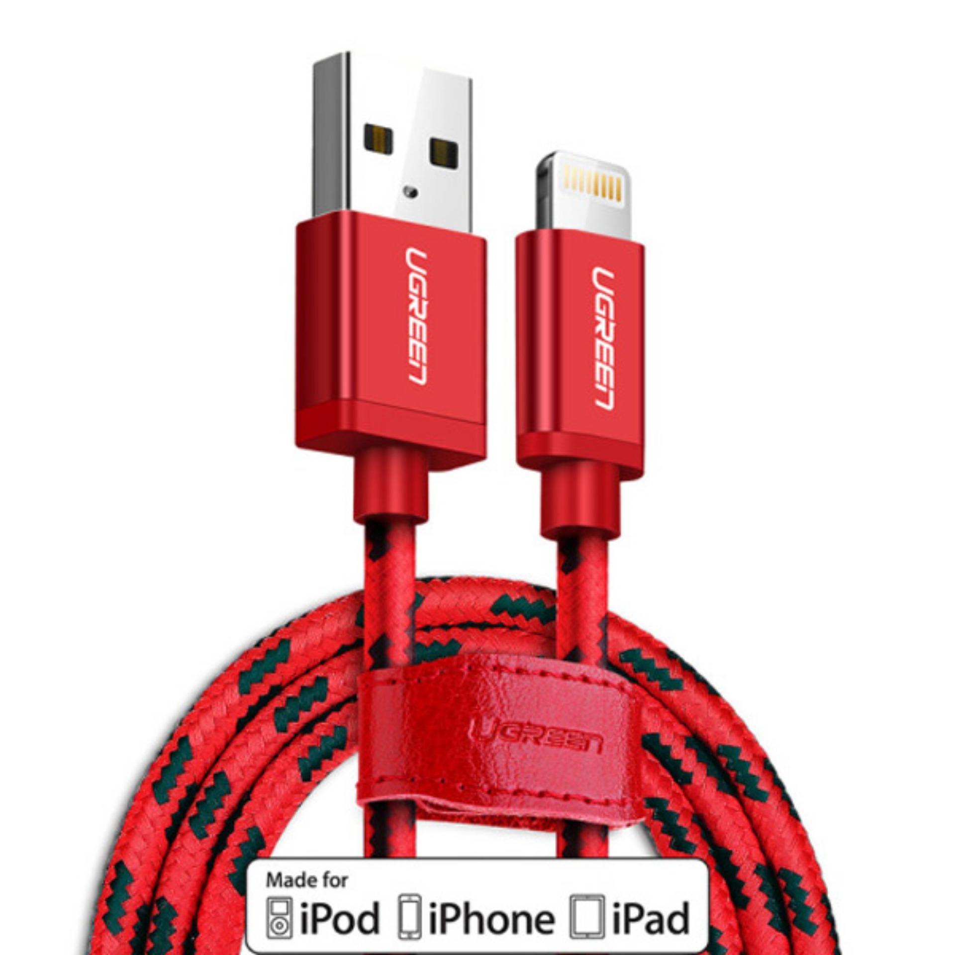 Cáp sạc USB vỏ bọc lưới chuẩn MFI Apple Lightning 1.5m Ugreen 40480 (Đỏ)