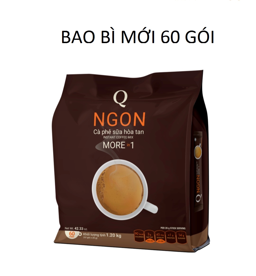Cà phê sữa Ngon Trần Quang bịch lớn (60 gói dài * 20g)