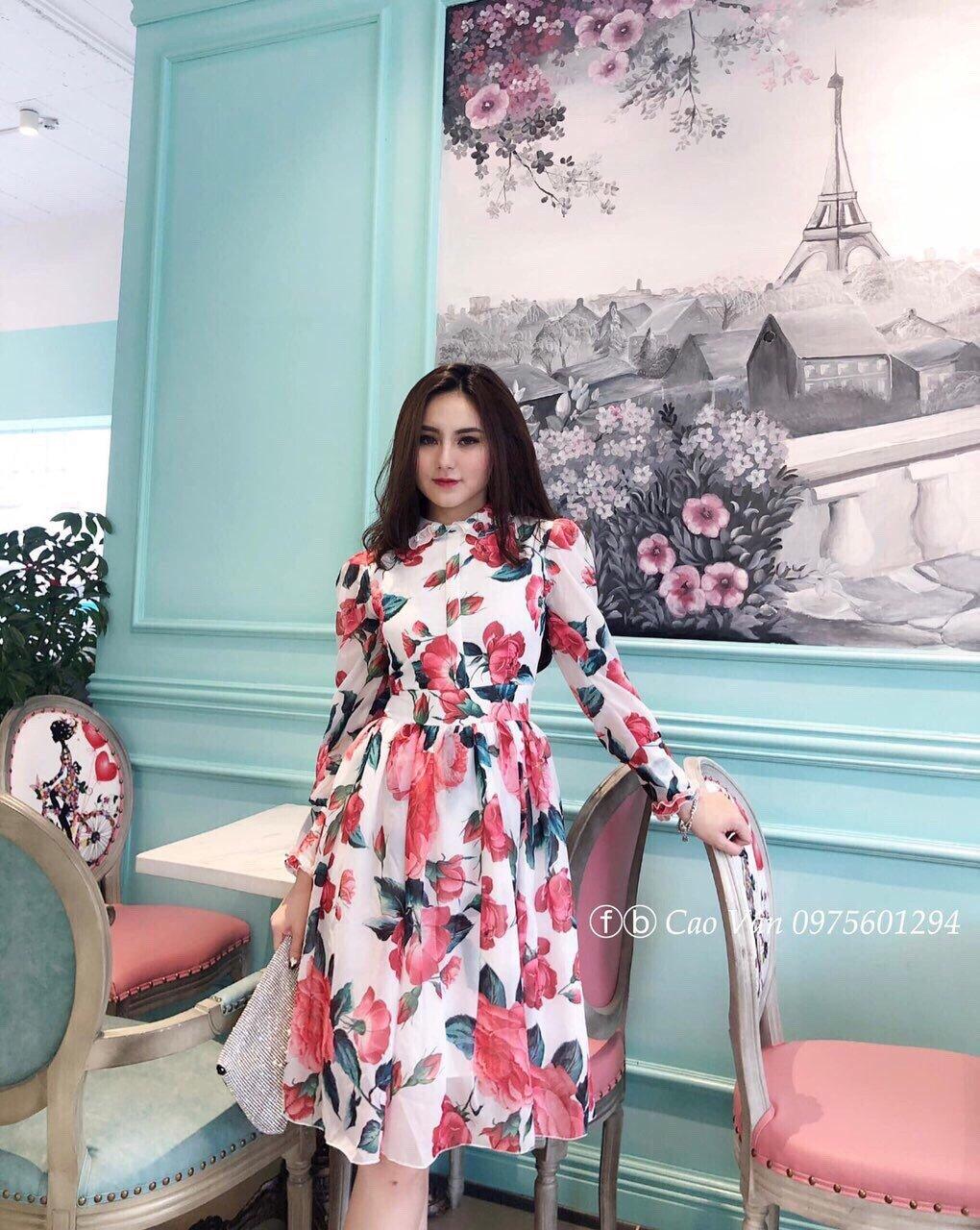 ĐẦM HOA VOAN TƠ IN HOA CAO CẤP-LNS