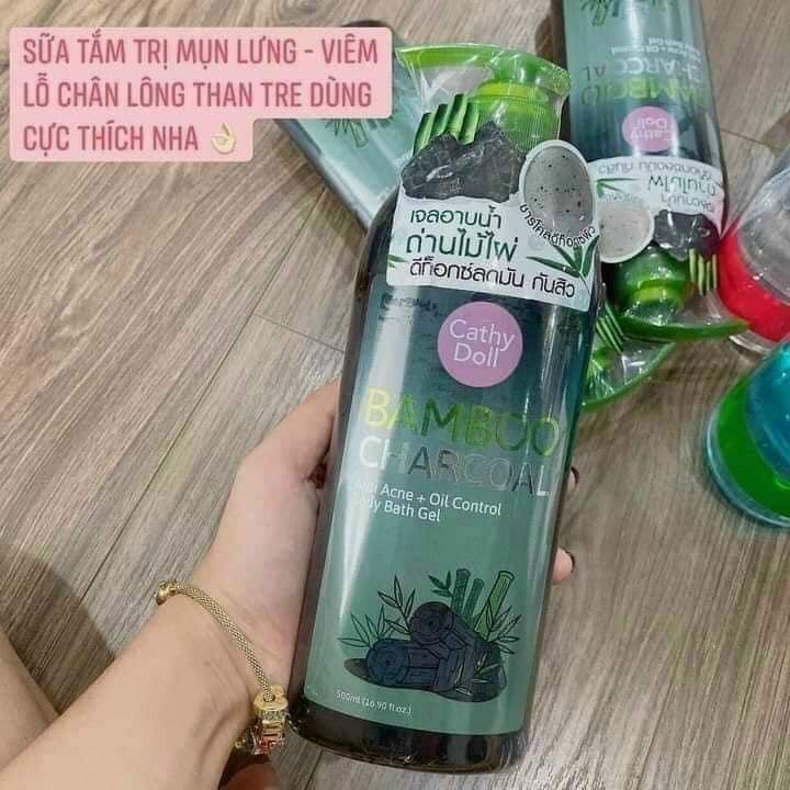 Sữa tắm than tre cathy doll bamboo charcoal 500ml thái lan chính hãng khử thâm mụn lưng hiệu quả