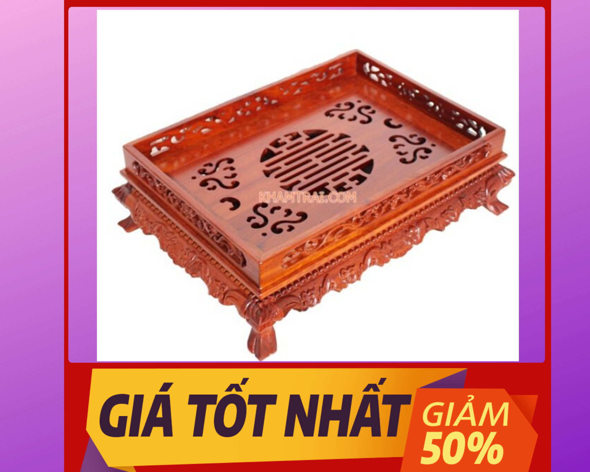 Khay trà chân quỳ gỗ hương cao cấp