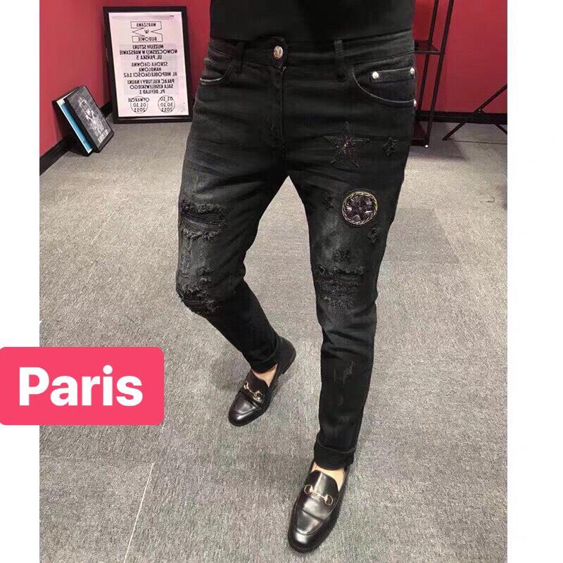 QUẦN JEAN NAM CHẤT BÒ ĐEN THÊU NGÔI SAO ĐEN MẪU MỚI PR-170 CAO CẤP - PARIS FASHION