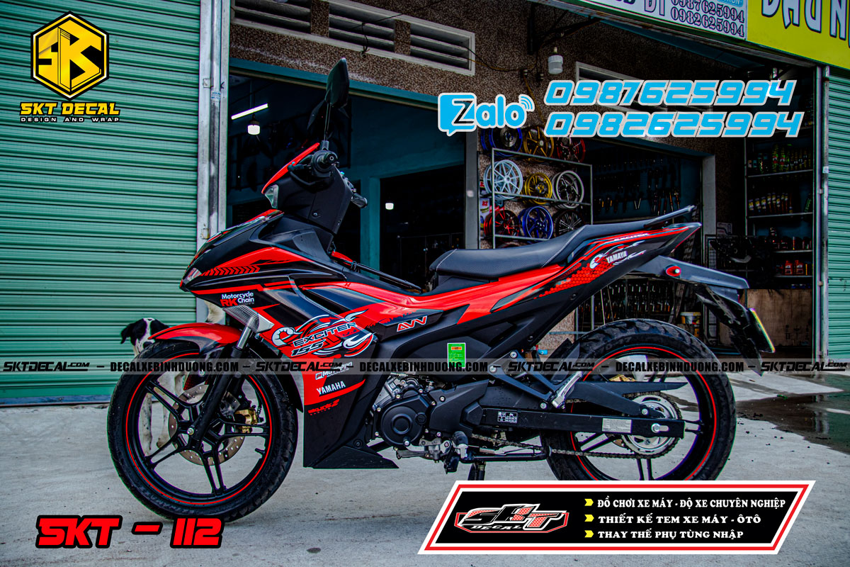 tem trùm exciter 155 đỏ đen decal mccal bóng 112