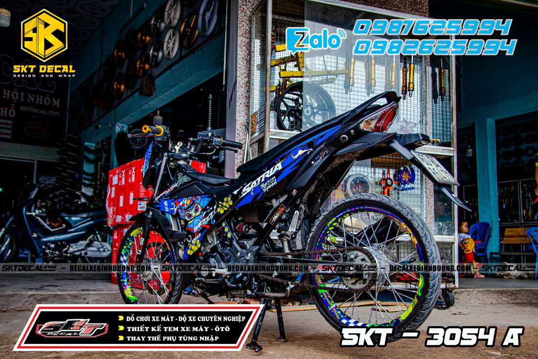 tem rời satria đen xanh samurai