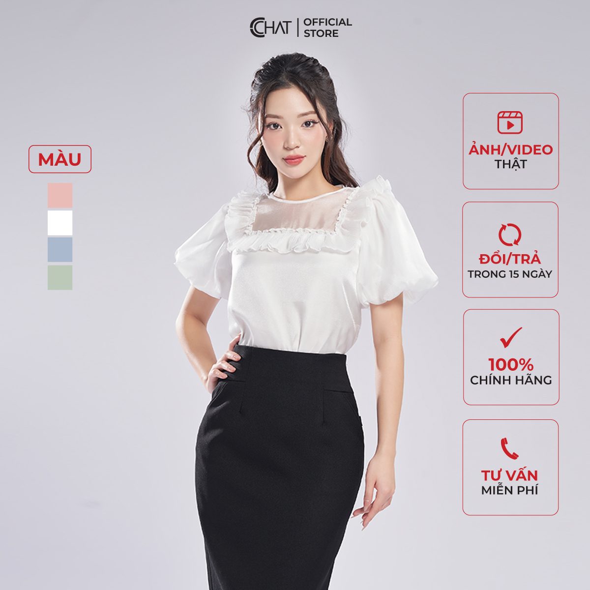 Áo Kiểu Nữ CCHAT Bèo Dập Ly Chất Voan Cao Cấp 13ANV2003ST