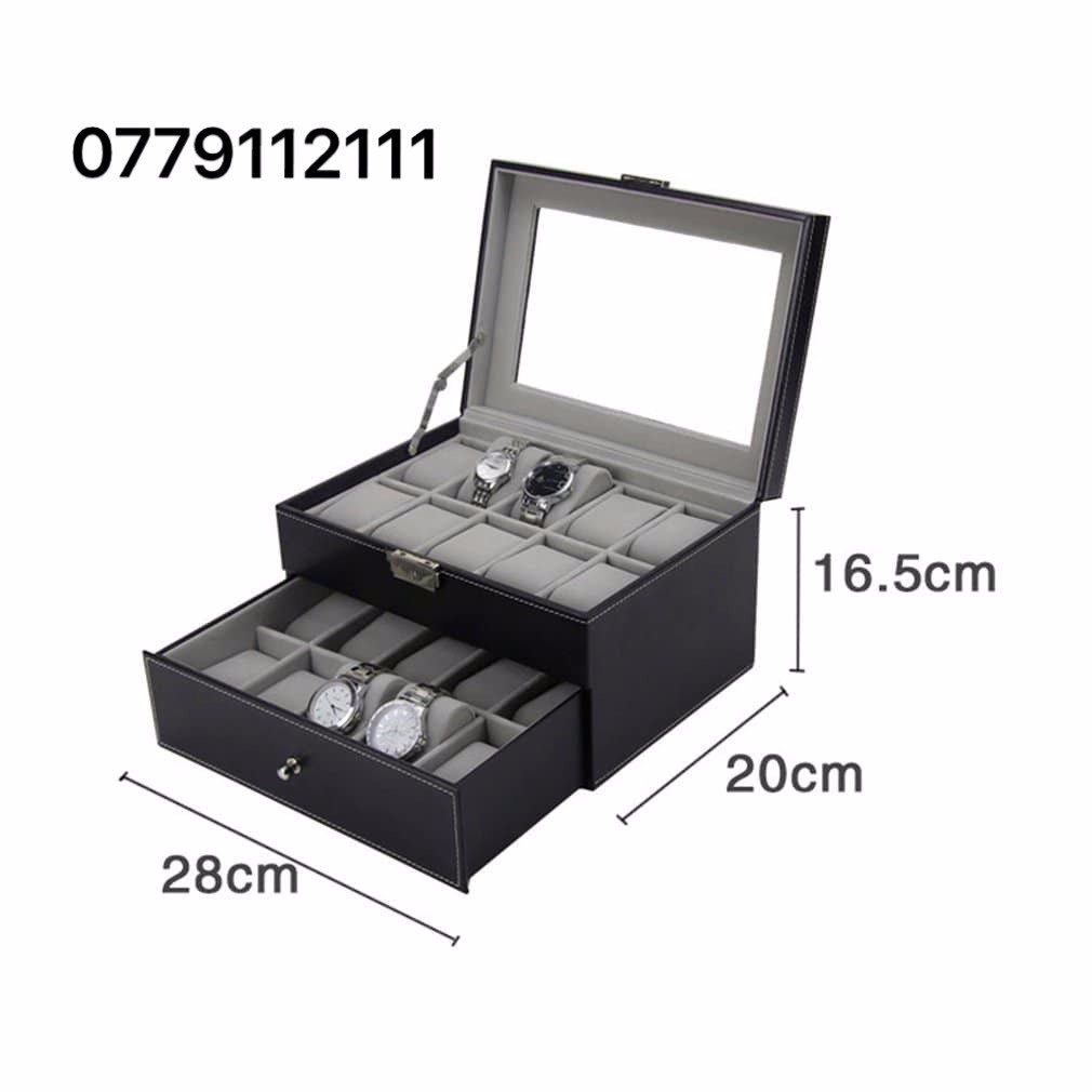 hộp đựng đồng hồ 2 tầng (20 cái) mút xám