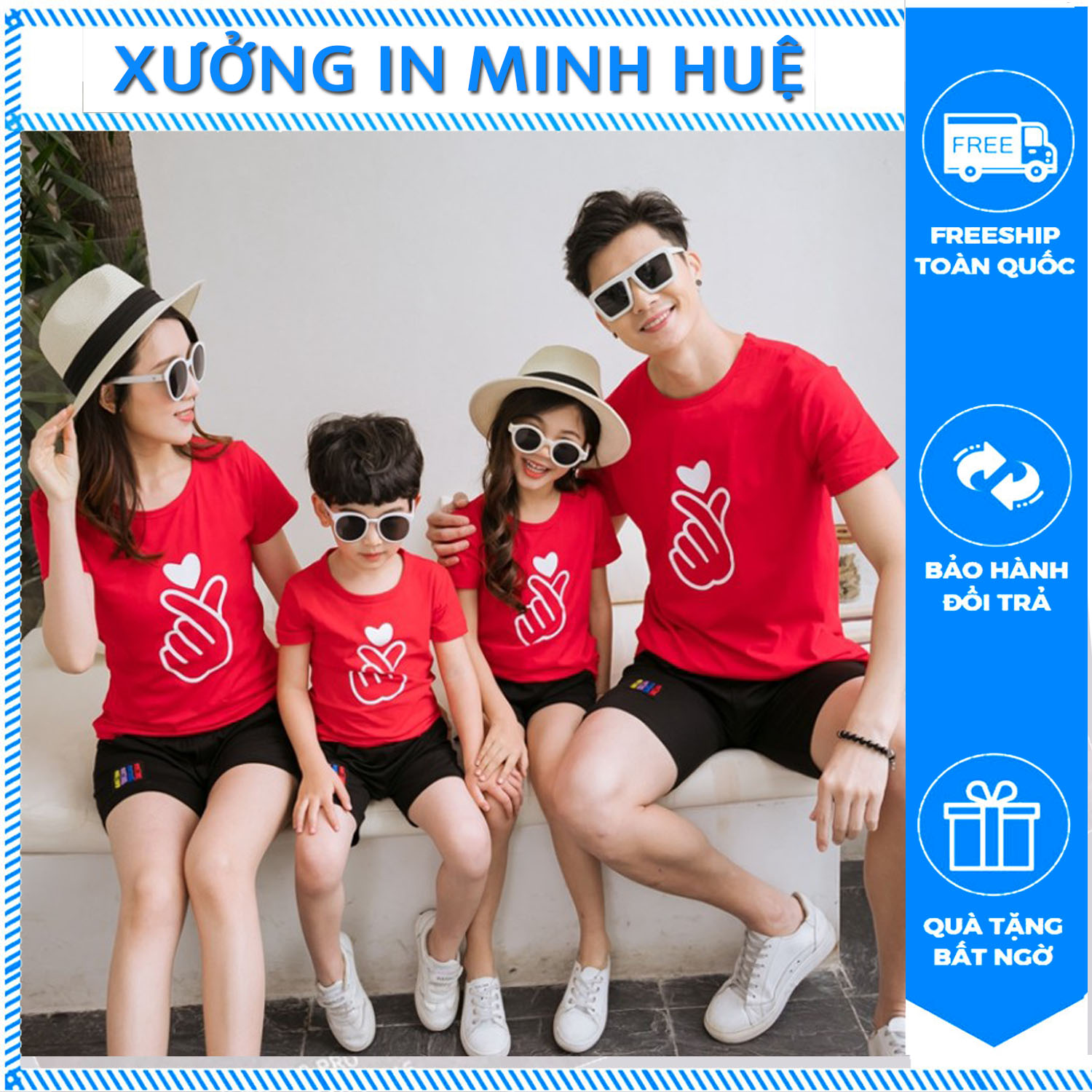 Áo phông gia đình TẾT thả tim đỏ trắng dễ thương