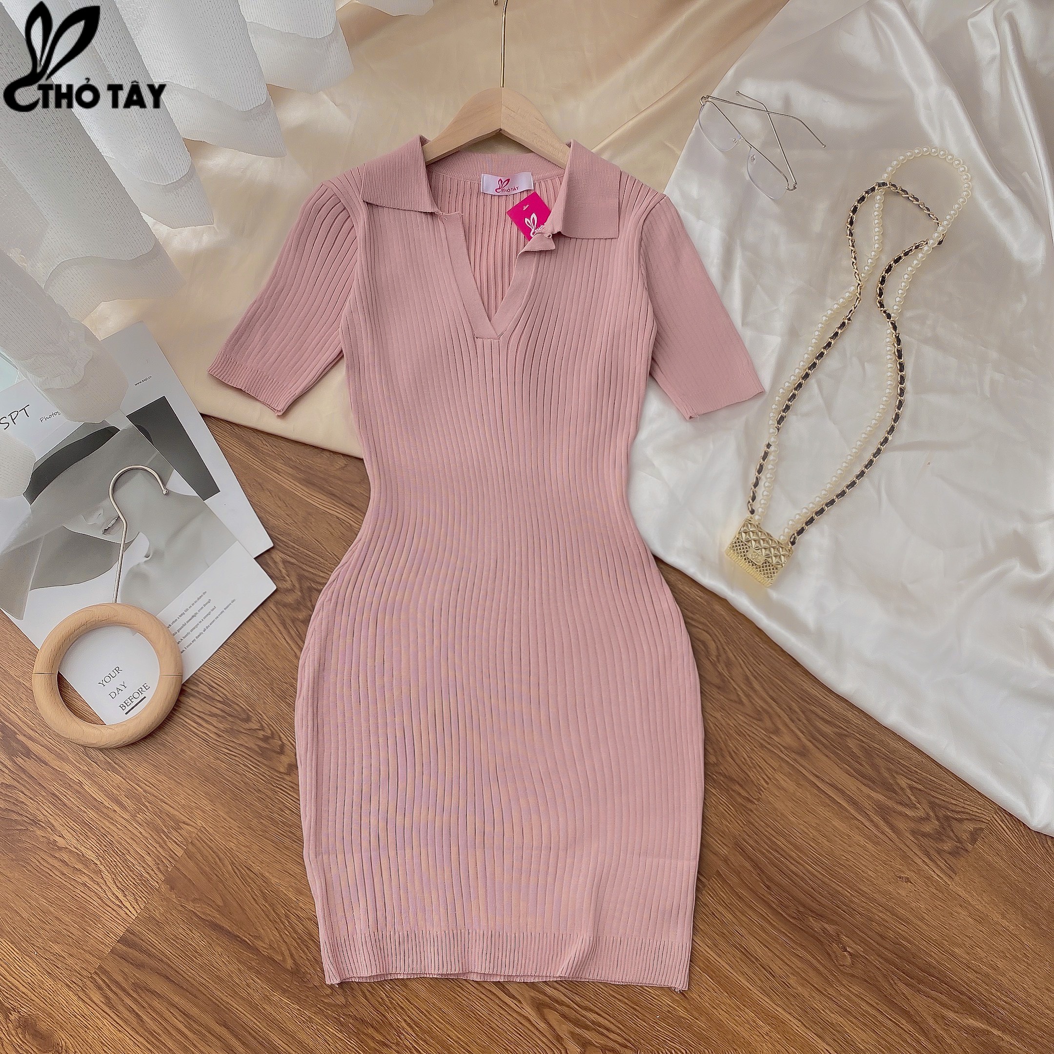 Đầm Body Len Cổ Bẻ - THỎ TÂY D169C82