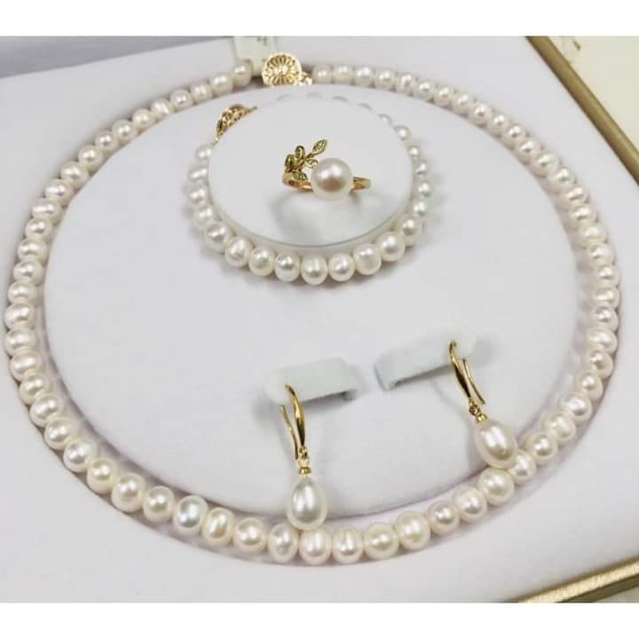 Bộ trang sức hạt 7-8ly 4 món màu trắng trẻ trung - ngọc trai trường thịnh