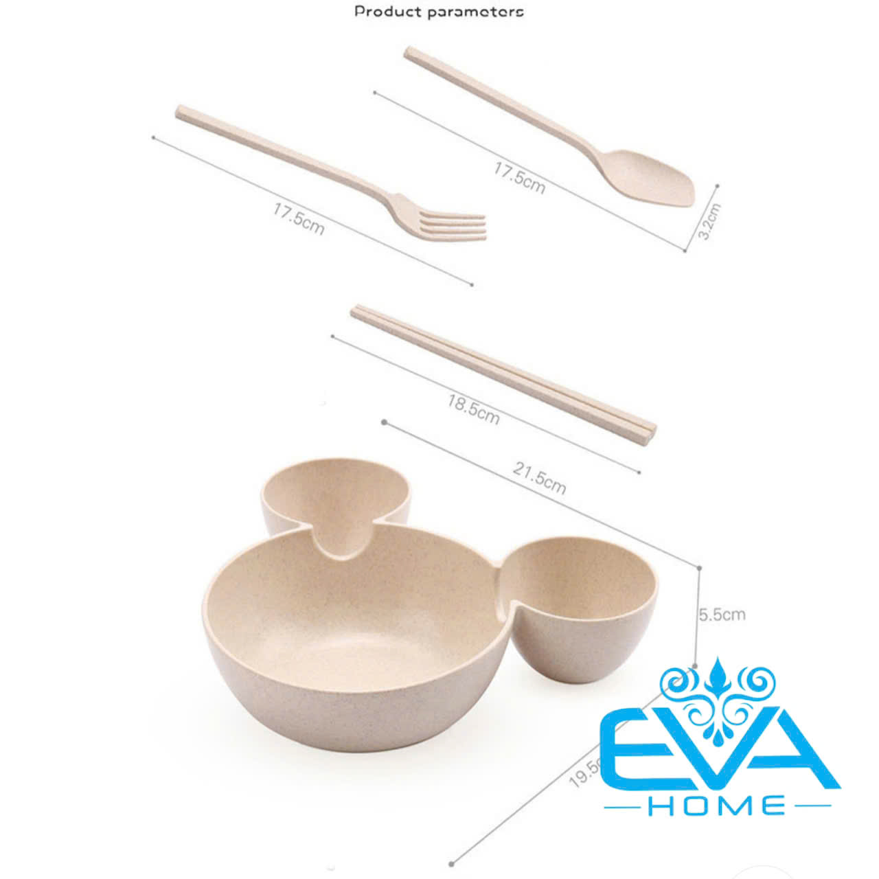 Bộ Chén Bát Ăn Dặm Hoạt Hình 3 Ngăn Kèm Đũa Muỗng Nĩa Cho Bé Chất Liệu Nhựa Lúa Mạch An Toàn Chịu Nhiệt Cao